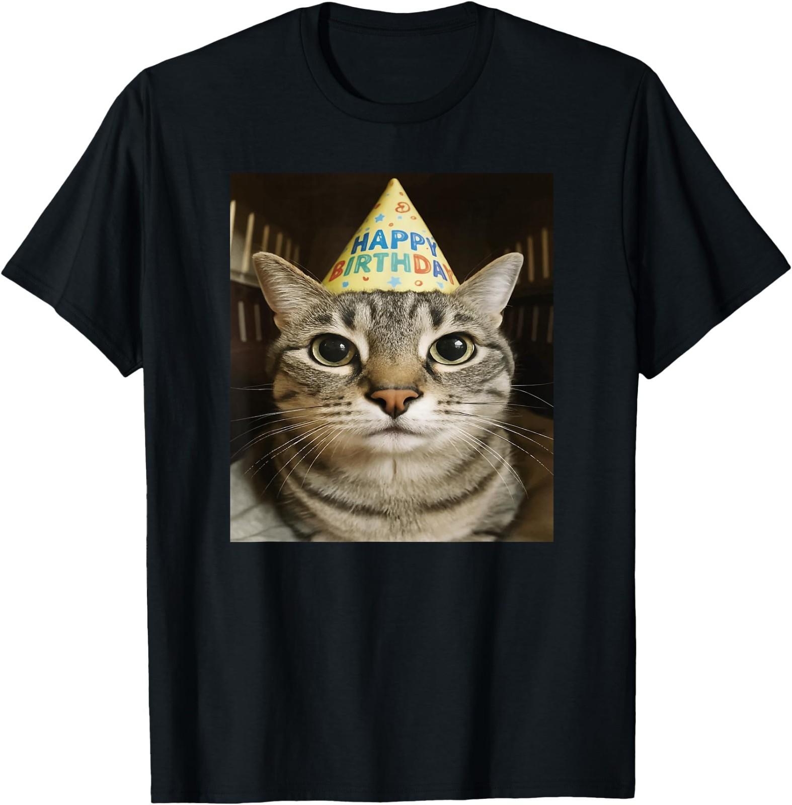 Funny Staring Meme Cat Birthday Greeting Adults T-Shirt XXXXL
