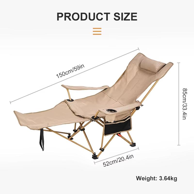 2-in-1 Reclining Camping Chair Lightweight Folding Camping Lounge Chair with Adjustable Backrest & Footrest for Beach