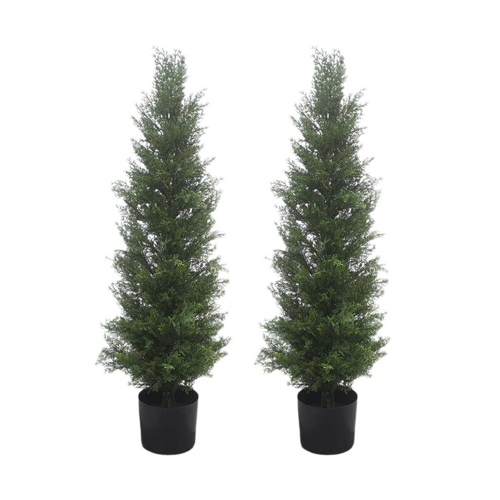 3FT Real Cedar Topiary Trees For Front Porch Decor, Artificial Shrubs Faux Plants