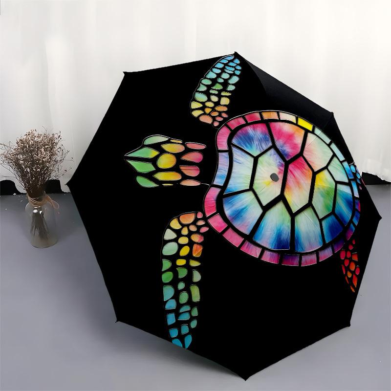 1pc Sea turtle Stained glass Automatic Folding Umbrella, Heavy Duty 8 Rib Iron Frame,  Suitable for Travel, Daily Use, Birthday, Decor Gift  70