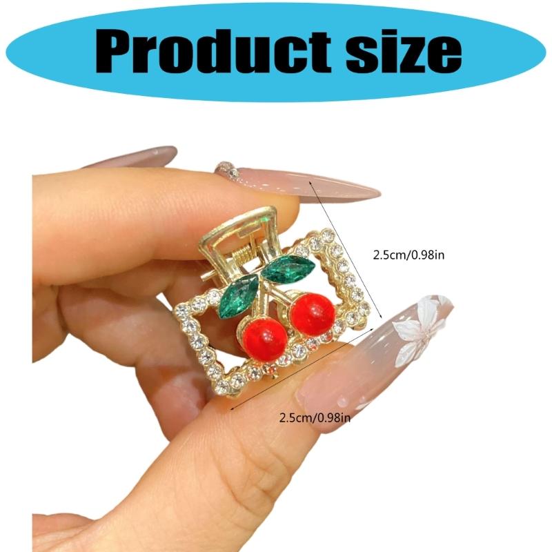 2Pcs Cherry Hairpin Small Side Claw Clip Sparkling Rhinestones Accent Zinc Hairpin For Women Girls Party Daily Use