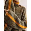 Turtleneck Sweater Women's Thickened Retro Autumn and Winter Japanese Loose Outer Wear Contrast Color Sweater