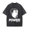 Power Bold Text with Face Silhouette Art Retro Washed Distressed T Shirt Men Summer Casual Short Sleeve