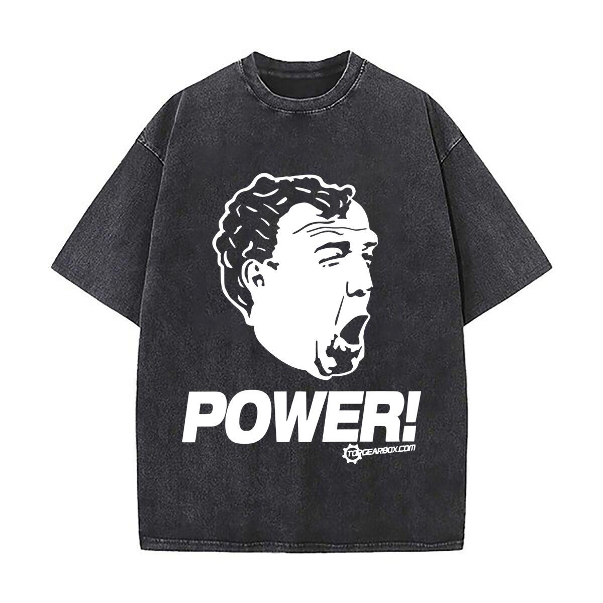 Power Bold Text with Face Silhouette Art Retro Washed Distressed T Shirt Men Summer Casual Short Sleeve S