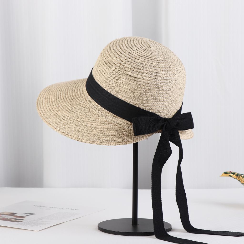 Lace Strap Straw Hat for Summer Sunshade Butterfly Knot Big Edge Beach Hat Female