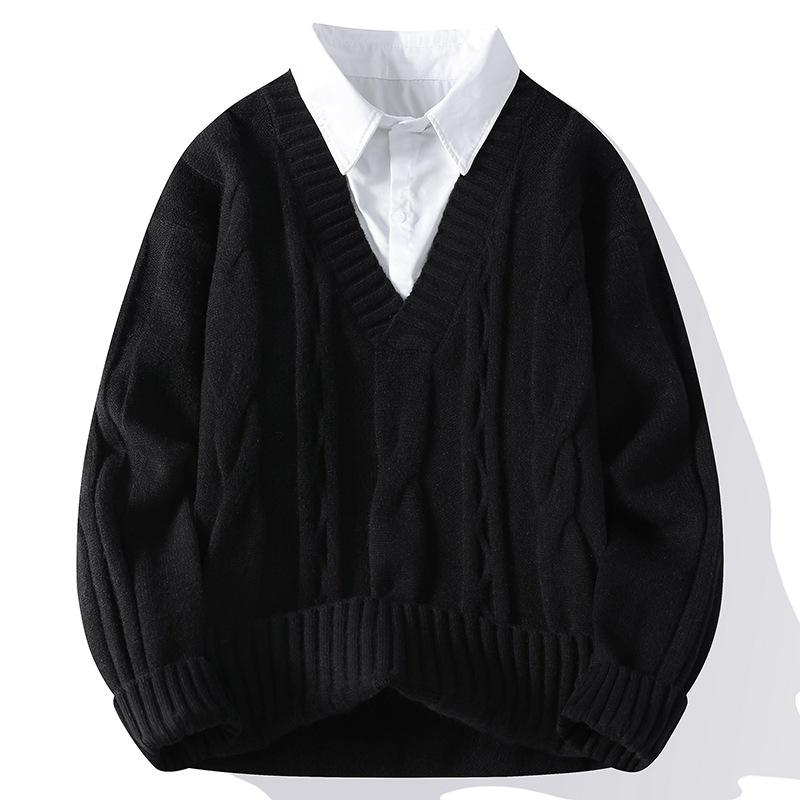 

Autumn and Winter New Shirt Collar Men s and Women s Casual Trendy Fake Two-piece Sweater 3XL