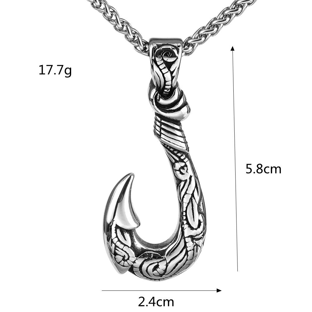 European and American Retro Men's Jewelry Stainless Steel Pendant Personalized Fishing Gear Fish Hook Necklace