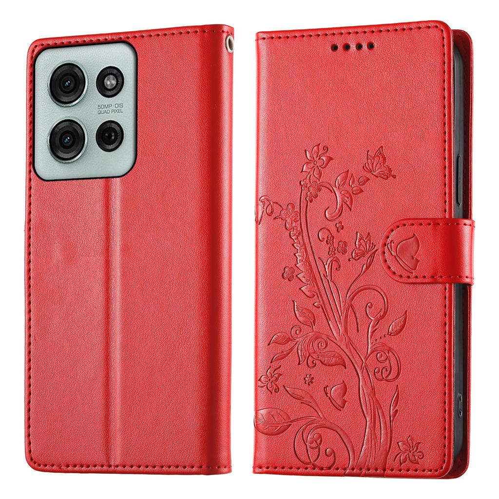 For Motorola Moto G75 5G Wallet Case Butterfly Floral Imprint PU Leather Phone Cover with Wrist Strap
