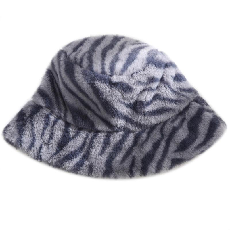 Caps with Flat Top for Warm Keeping Fuzzy Caps with Full-Covered Zebra Grain Decoration Hats Unisex Women Men