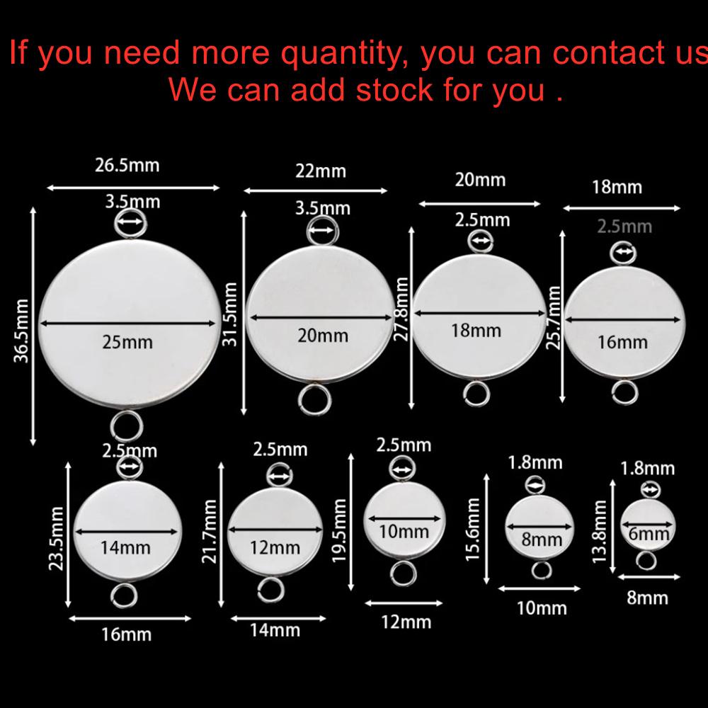 20pcs/lot Stainless Steel Cabochon Cameo Base Settings 6-25mm Necklace Bracelets Pendants Tray For Diy Necklace Jewelry Making