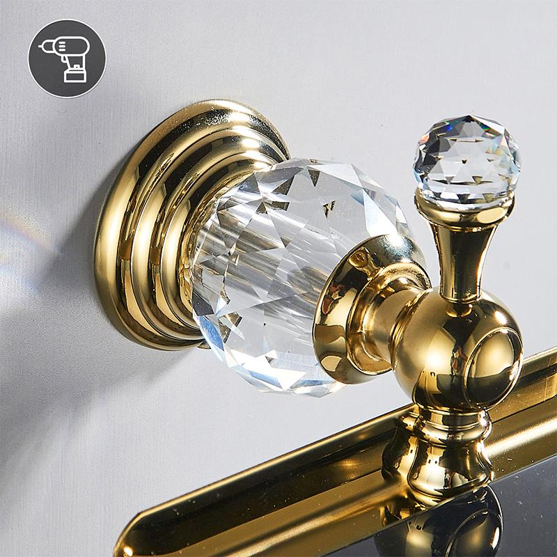 Crystal Paper Toilet Holders Wall Mount,Bathroom Tissue Roll Holder with Shelf, Toilet Accessory for Storage Gold Chrome 85486W