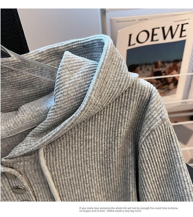 Dámské tričko nadměrné velikosti 240 jin volného střihu se stahovací kapucí a dlouhým rukávem - Jarní/podzimní zeštíhlující základní top