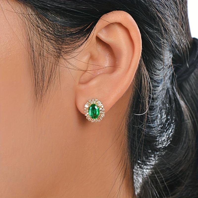 Fashionable Elegant Temperament Green Zircon Earrings for Women Vintage Luxury Party Wedding Zircon Gifts Daily Wear