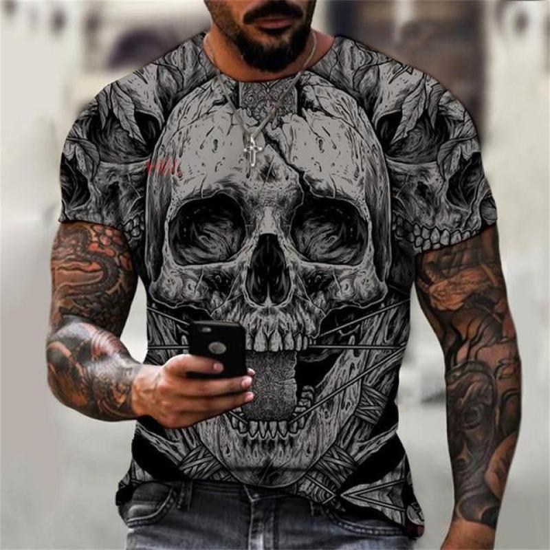 Skull Reaper Pattern T-shirt 3D Men's Street Printing Horror Series T-shirt Summer Fashion Fun Men's Plus Size T-shirt