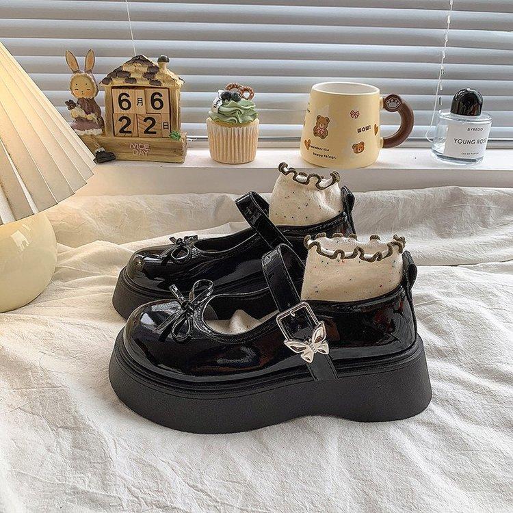 Women Shoes Mary Jane Shoes Platform Woman Pumps Leather High Heels Student Shoes Shoes Spring 2025 Double Buckle