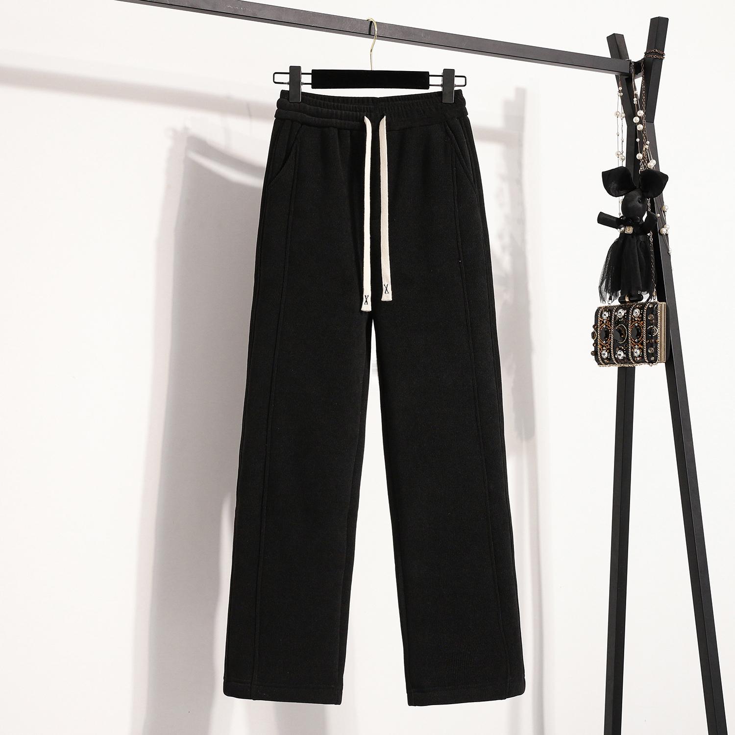 

DIMANAF 2025 Большие размеры Длинные брюки Утолщенные женские эластичные свободные с высокой талией Однотонные свободные повседневные базовые брюки шаровары 5XL 5XL чёрный