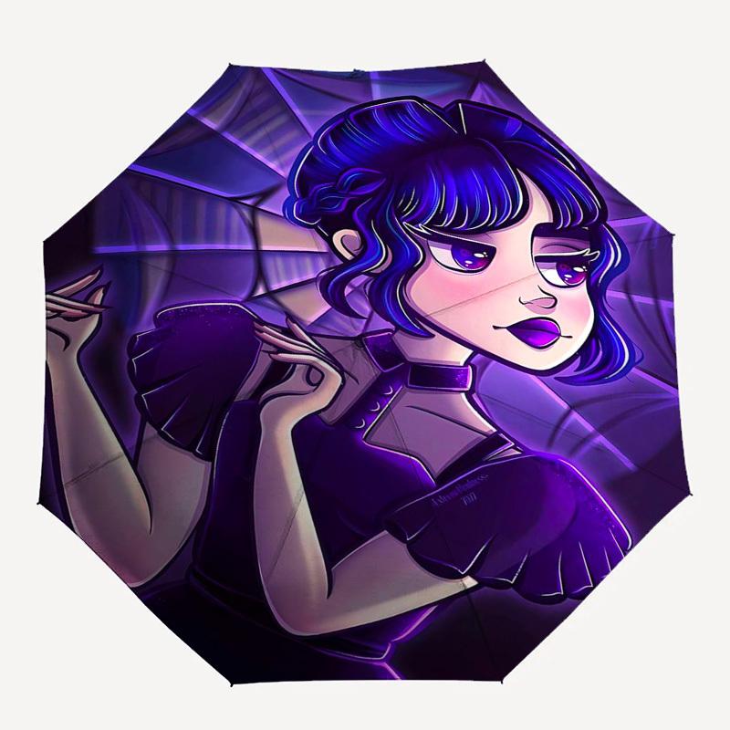 Purple, Gothic, Dark Girl Themed Automatic Opening and Closing Umbrella, Compact Travel Umbrella, Lightweight and Portable, Suitable for Bea