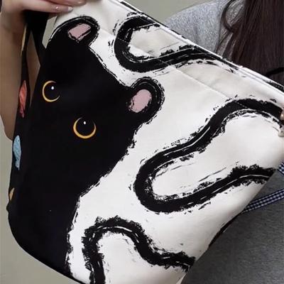 Lazy Wind Canvas Bag Large Capacity Slack Canvas Cat Shoulder Messenger Bag Design Sense Niche