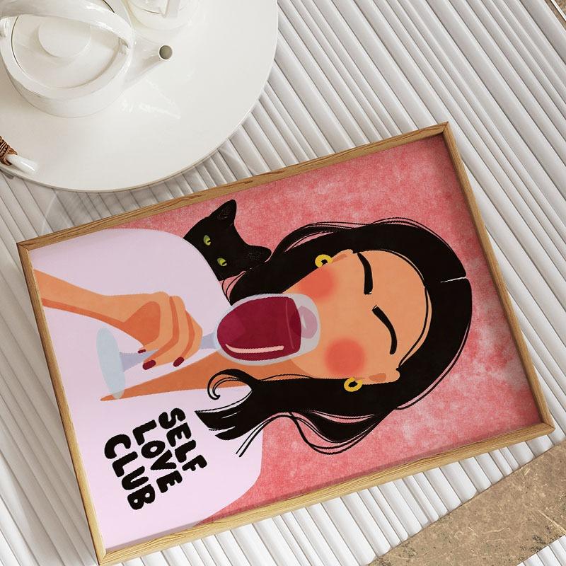 Abstract Girl Red Wine Cherry Flowers Wall Art Canvas Painting Illustration Posters And Prints Pictures For Living Room Decor