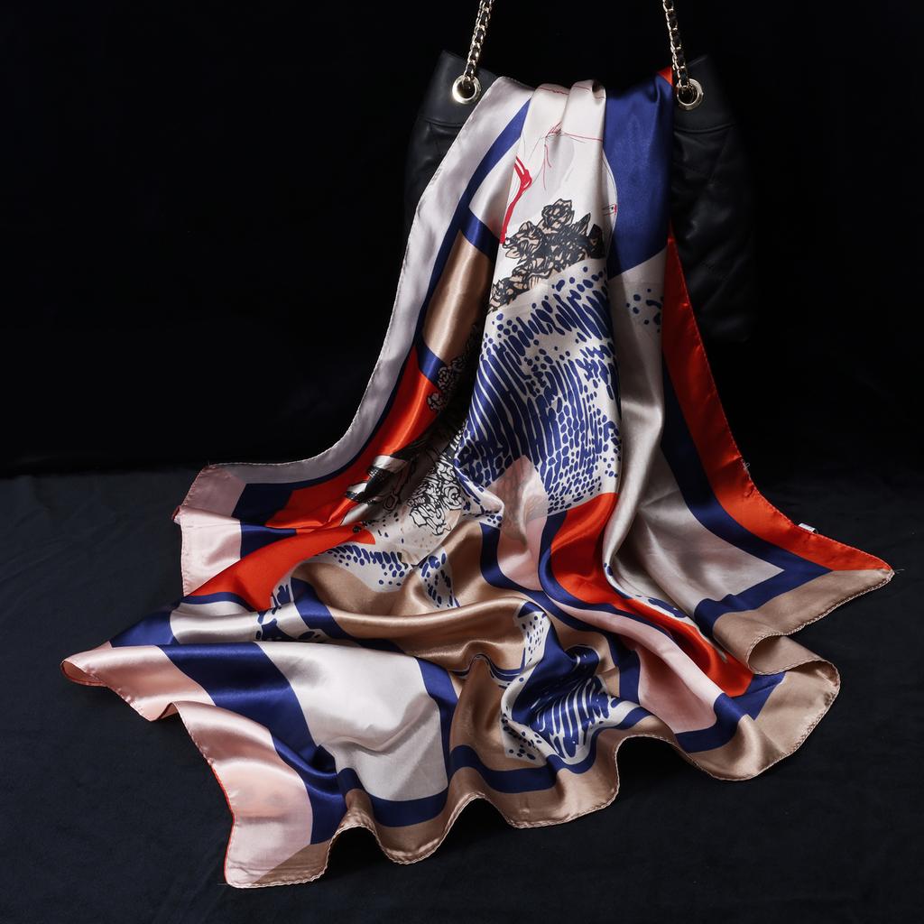 Women Custom  Scarf Printing Summer Square Satin Scarves Designer Square Silk Like Head Scarf for Hair Wrapping