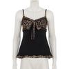 European & American Sexy Leopard Print Color Block A-Line Lace Tie-Up Camisole