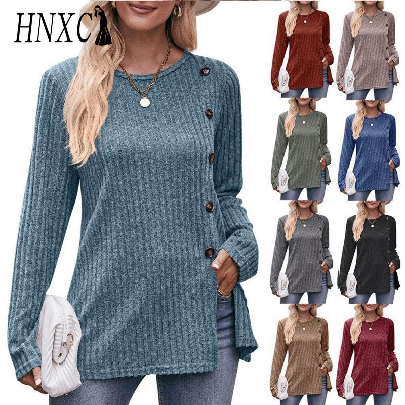 HNXC Women's Autumn Button Fashion Solid Color Long-sleeved T-shirt
