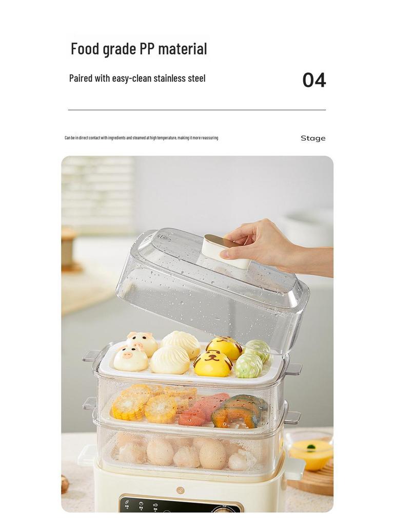 Jiesai 3-Layer Smart Electric Steamer: Multi-Functional Automatic Breakfast Machine with Large Capacity.