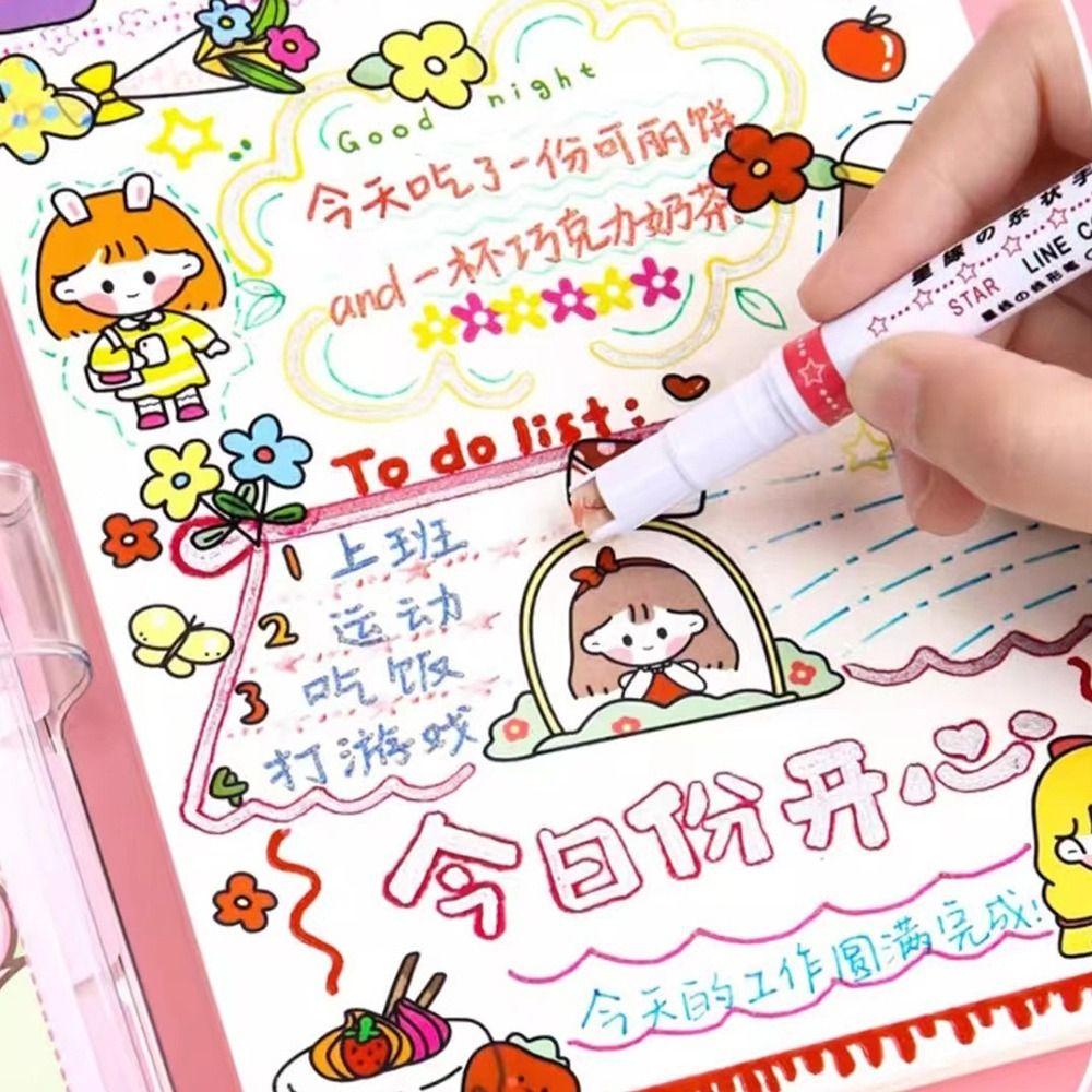 6Pcs/Set Flowers Line Shaped Colored Highlighter Pen Set Line Shaped Marker  Office Supplies