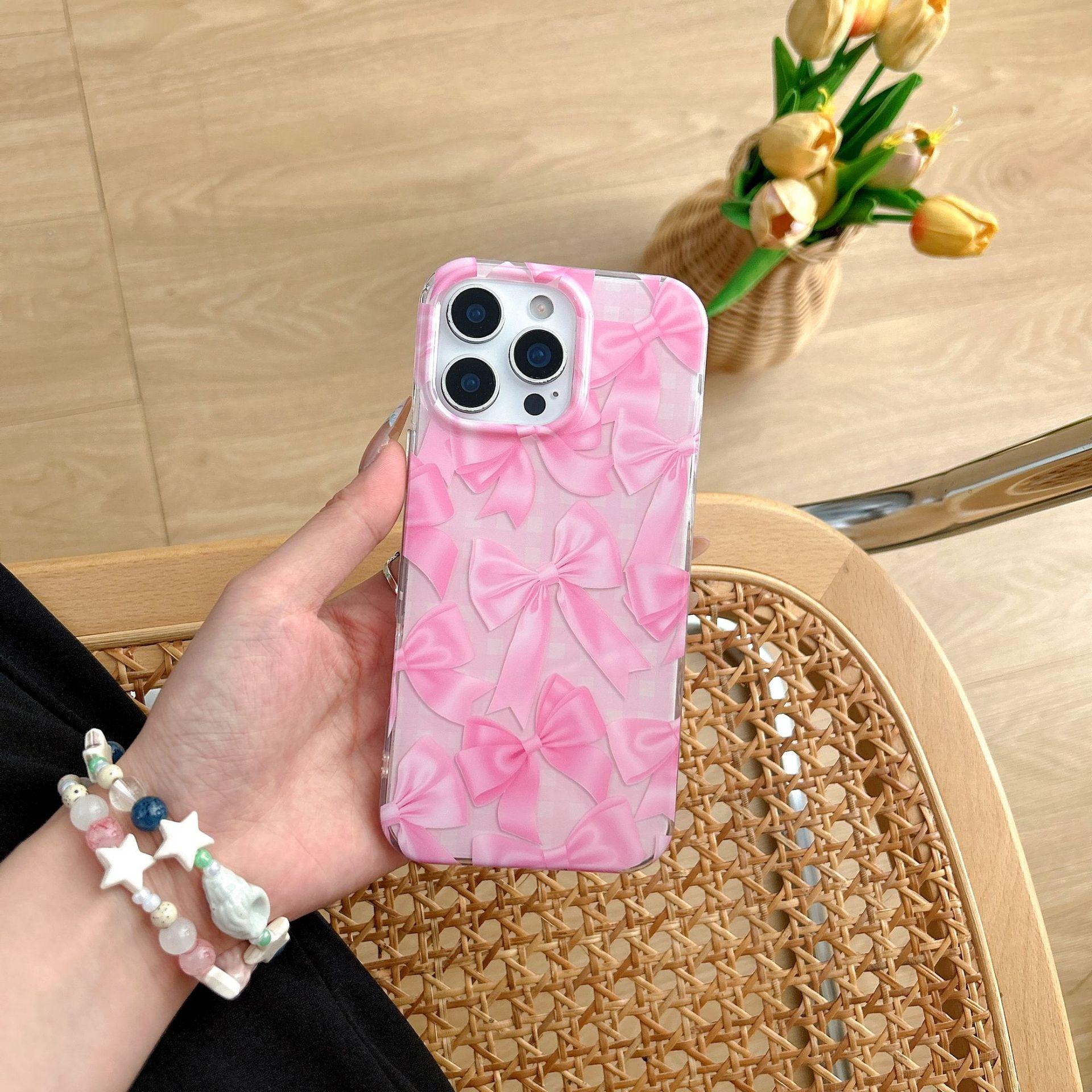 

Girly Plaid Pink Bow Suitable for Apple 16 Phone Case iPhone 17 Pro Max Double Layer Case 15/14 17Pro max(without Packagi