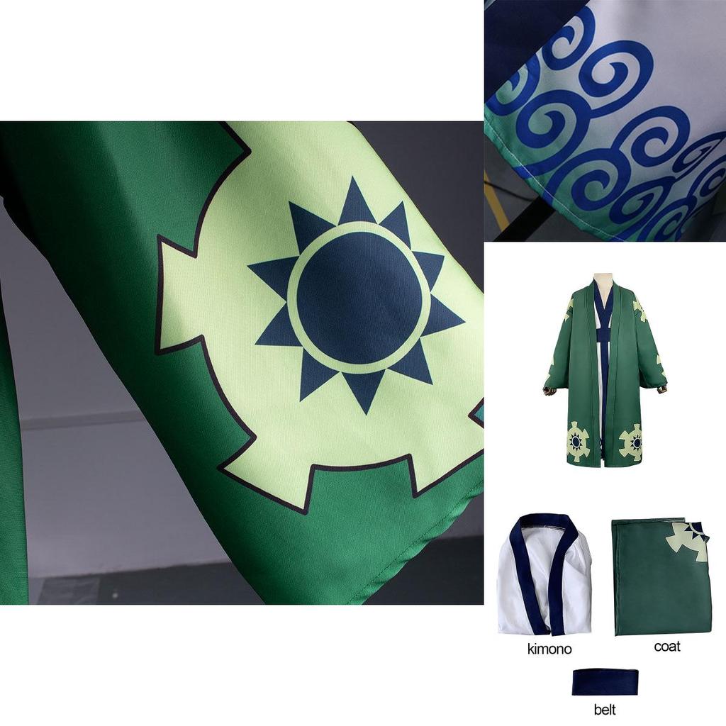 One Piece Roronoa Zoro Cosplay Kostüm Hochwertiger Kimono Robe Vollanzug für Halloween und Themenpartys