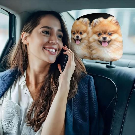 Interior Decoration for Cars 2Pcs Cute Dog Car Headrest Covers, Breathable Auto Seat Polyester Protector Protectors, Stretchy Universal Accessories