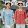 Women's Round Neck T-Shirt Vintage Chinese Style Loose 3/4 Sleeve Cotton Linen Summer Blouse For Middle Aged Women