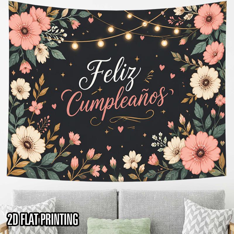 2D Flat - 2D Flat - 2D Flat Print 1pc Tapestry Floral Birthday Garland Wall Hanging, Warm Party Decor Tapestry for Bedroom Dorm Decor, Trendy Instagra