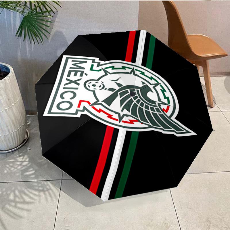 Mexico Football Crest Umbrella - Automatic Open/Close, Compact 8-Rib Lightweight Umbrella Essential for outdoorPicnic Accessory Fan Gifts