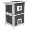 Outdoor Wooden Cat House On 2 Levels with Asphalt Roof and 4 Doors, 60x60x90.5cm, Grey