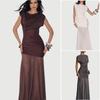 Damen Elegantes Drapierter Hals Ärmelloses Maxikleid Lässig Abend Formal Partykleid mit Durchsichtigem Chiffon-Saum