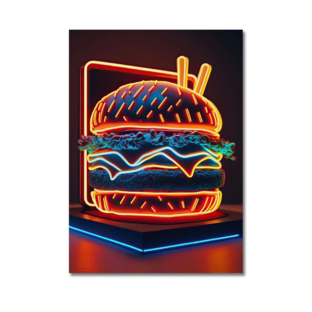 

Неоновый художественный постер для пиццы, гамбургера, кофе, мороженого, настенный холст, живопись, принты, фотографии, фаст-фуд, ресторан, клуб, бар, домашний декор 40x50cm No Framed