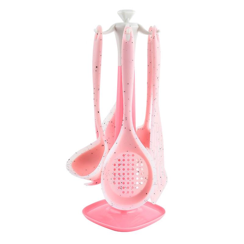 

Wutuo 7-Piece Pink Silicone Kitchen Utensil Set with Storage for Non-Stick Pans