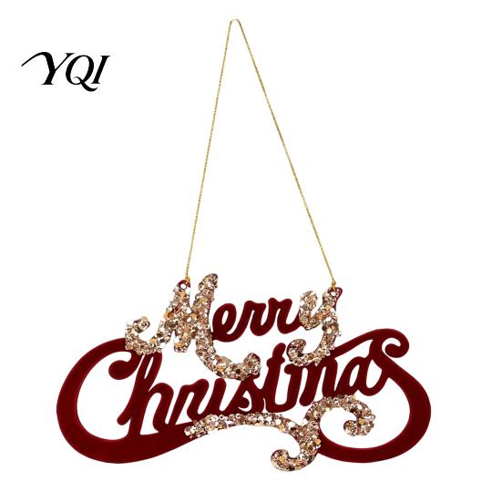 Seasonal Garland Door Decorations Flocked Christmas Ornaments with Gold Edging, Retro Red Velvet Hanging Holiday Tree Decoration, Elk Gingerbread Man
