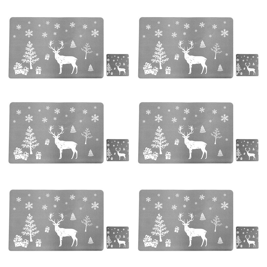 

12 Pcs/set Christmas Themed Table Mats Coasters Home Restaurant PVC Dining