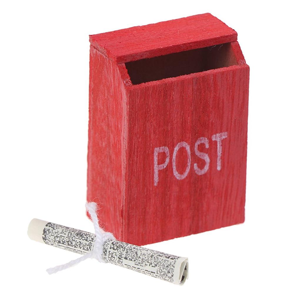 House Decor Retro Red Wooden Kids Toy Miniature Mailbox Ornamant Mail Box Dollhouse Accessories