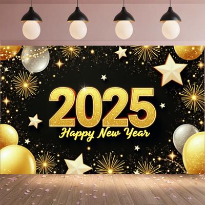 2025 Telón de Fondo Negro Feliz Año Nuevo Banner Para 2025 Fondo Fiesta de Año Nuevo Decoración del Hogar Accesorios para Fotos