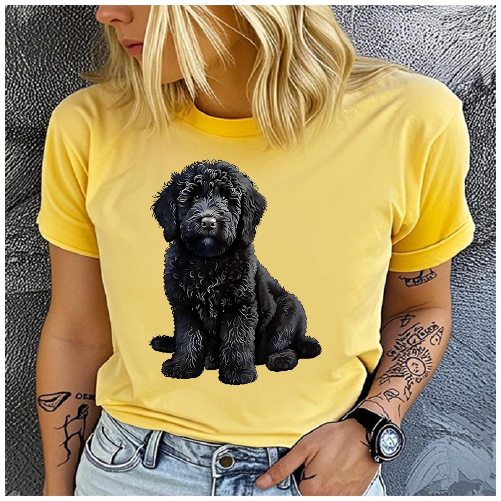 Cotton  Cute Black Curly Goldendoodle Puppy Graphic T Shirt Women Casual Pet Dog Print Short Sleeve Tee Gift For Dog Lovers