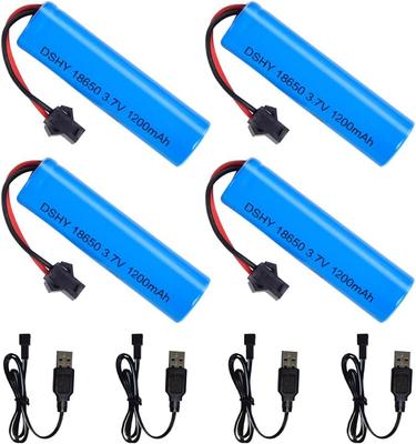 4Pcs Li-ion Rechargeable Battery 3.7V 1200mAh with SM-2P Connector + USB Cable – Compatible with RC Car DE45 DE42 1:14