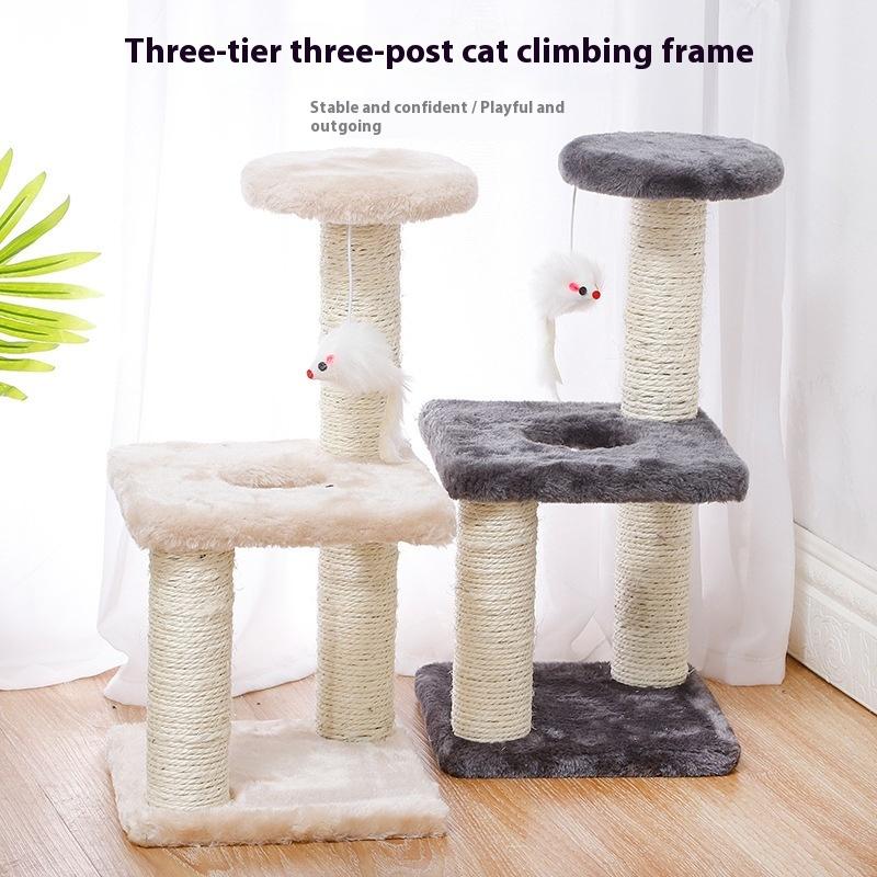 3-Layers Cats Toys Scratching Post Sisal Rope Three Pillars For Kitten Grind Claw Cat Climbing Frame Posts Pet Furniture
