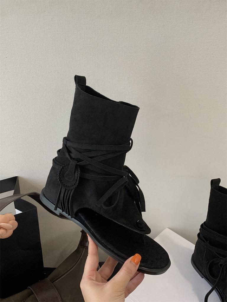 Inner height-increasing cool boots New open-toed niche western boots straps Roman herringbone toe summer sandals women