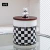 Black and White Grid Ceramic Storage Jar, Sealed Jar with Wooden Lid, Food Storage Container, Candy Jar, Kitchen Supplies