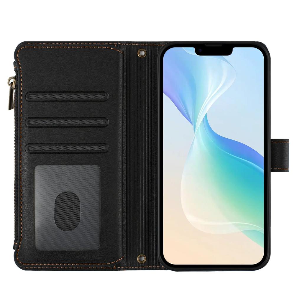 Leather Wallet Flip Case For Doogee N55 Plus N60 Pro Note 58 59 56 56x with Card Slots, Zipper Pocket, Crossbody Strap and Wristlet