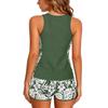 Women’s Two Piece Athletic Swimsuit Set with Printed Tank Top and Boyshorts for Outdoor Activities