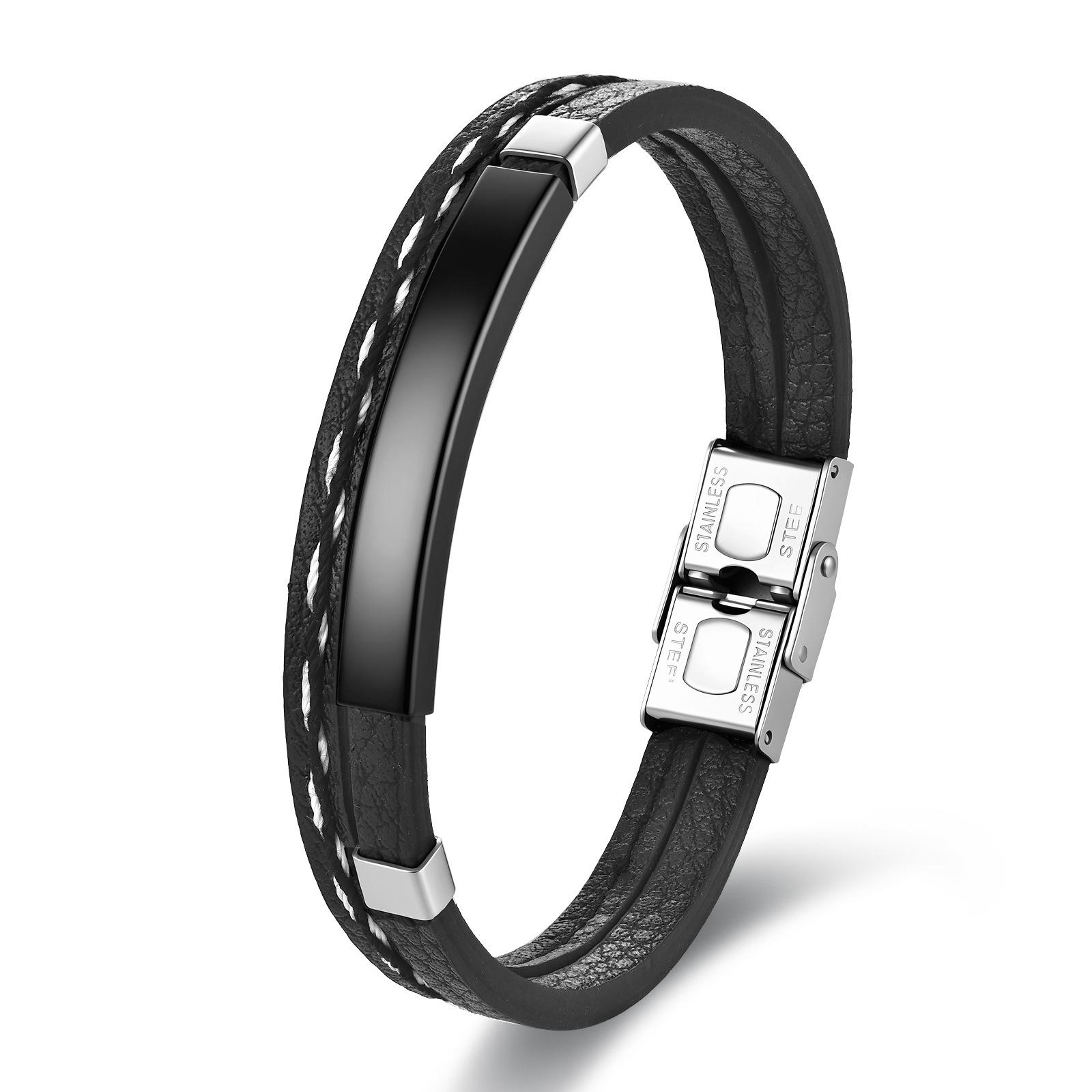2026 Black Leather Rope Cowhide Men s Genuine Leather Woven Bracelet Handmade Multi-layer Leather Bracelet 21CM